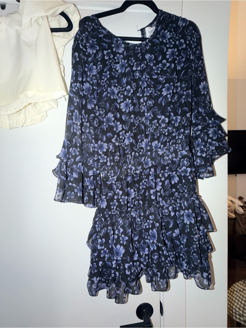 Misa Los Angeles Navy Floral Ruffle Mini Dress